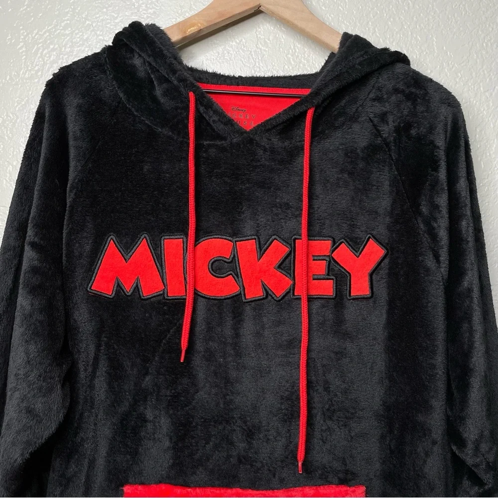 NWT Disney Women's Mickey Mouse Sleep Lounger Black and Red Fleece Hoodie - Picture 4 of 15